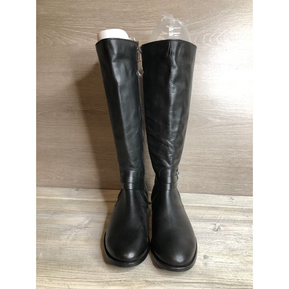 New FRYE Oiled-Leather Melissa Belted Side-Zip Tall Boots Black Size 8.5 B - Picture 5 of 10